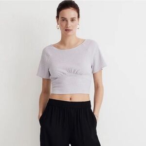 Madewell Shirred Crewneck Crop Top Dusty Lavender Small